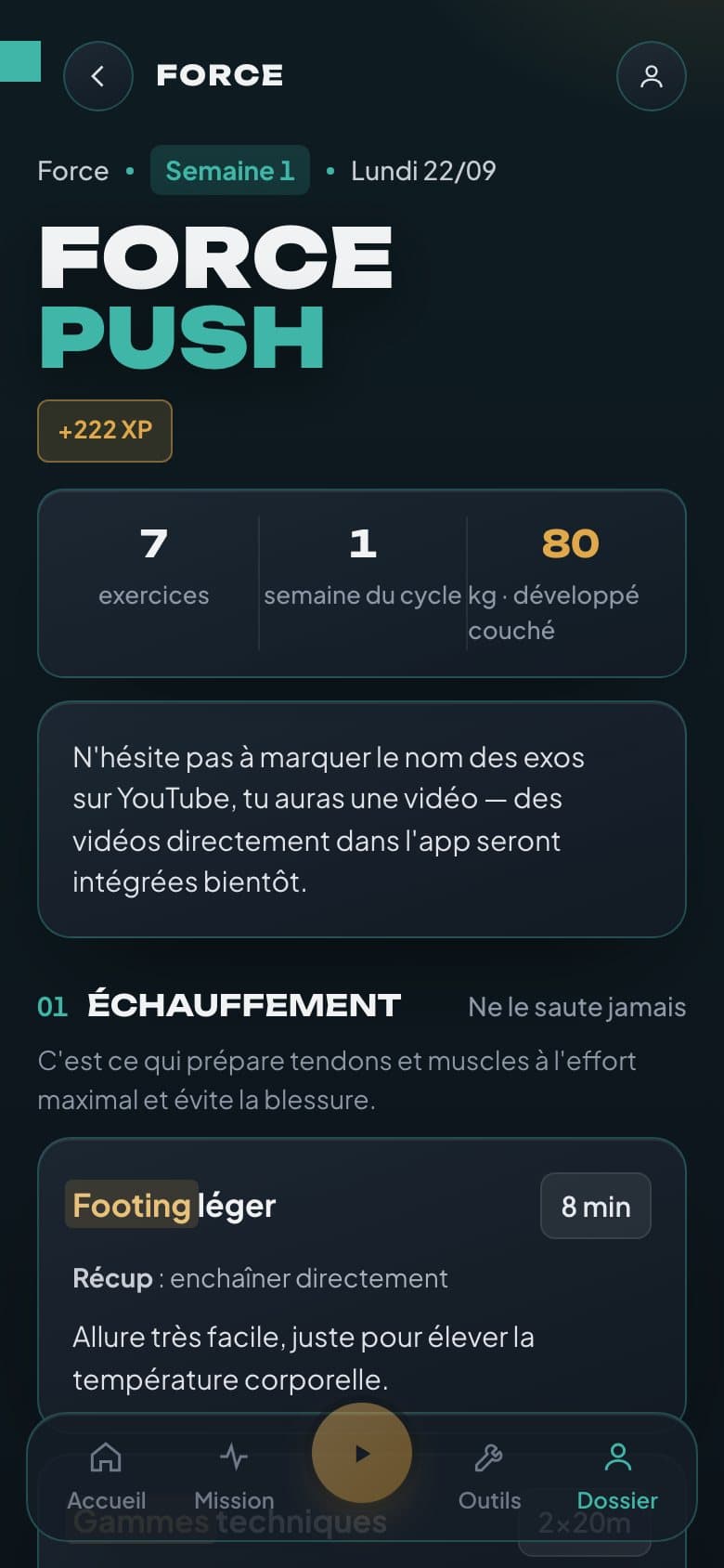 Séance Force : développé couché 5×5 à 80 kg